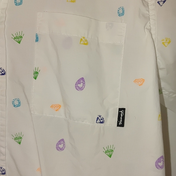Diamond Supply Co. Short Sleeve Button Front Shirt Novelty Gem Pattern M White - Picture 5 of 6